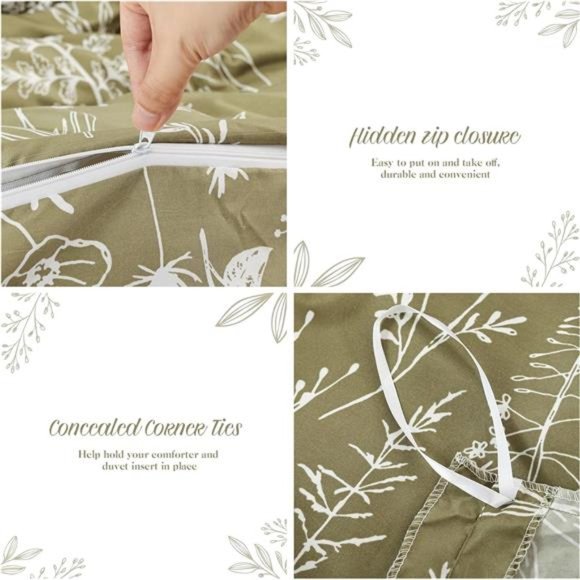 3 Pieces Duvet Covers Queen Size Floral Cover White Botanical Printed Soft Bed - Picture 2 of 8